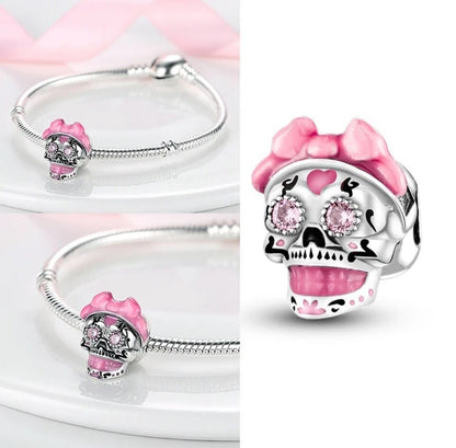 Pink Skull With Zirconia Eyes Bead Charm