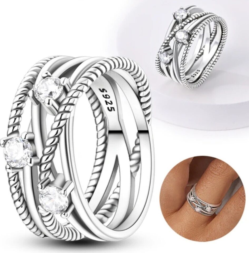 Crossover Ring With Cubic Zirconia
