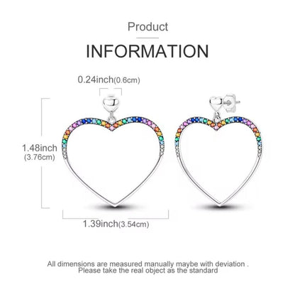 Multicoloured Zirconia Heart Dangle Stud Earrings