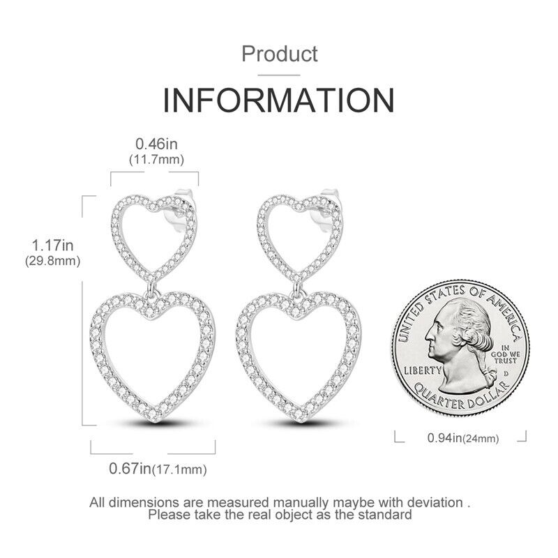 Sparkling Zirconia Two Dangle Hearts Stud Earrings