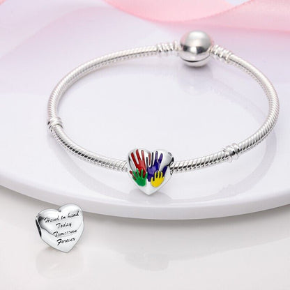 Multicoloured Family Handprint Heart Charm