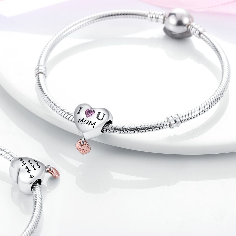 Love Mum Heart With Zirconia Charm
