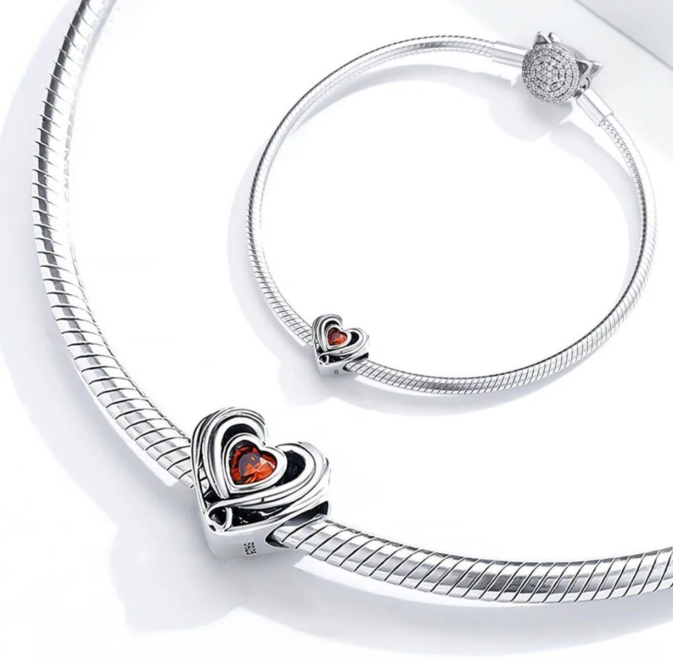 Love Heart Red Zircon Bead