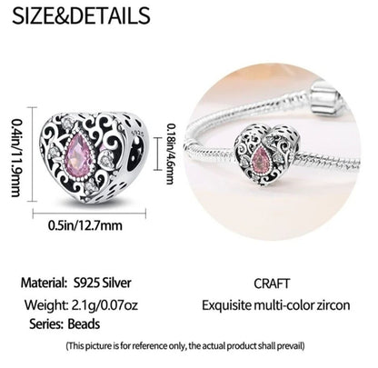 Heart With Pink Teardrop Zirconia Charm