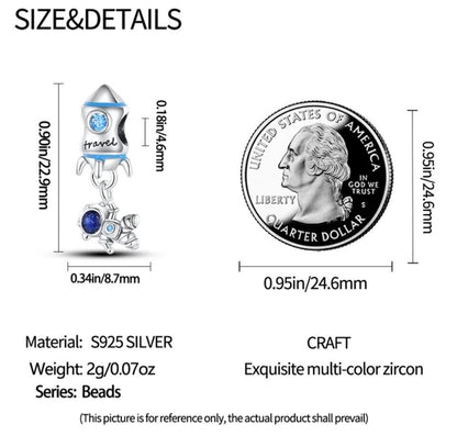 Spaceship Rocket Astronaut Blue Zircon Dangle Charm