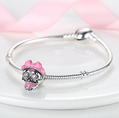 Pink Skull With Zirconia Eyes Bead Charm