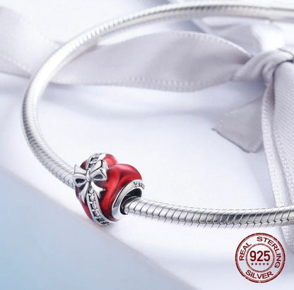 Red Love Heart With Zirconia Bow Charm