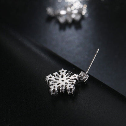 Sparkling Zirconia Snowflakes Stud Earrings