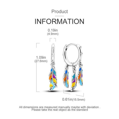 Hoop Earrings Multicoloured Dangle Feather