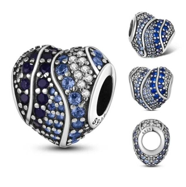 Sparkling Blue Zircon Heart Charm