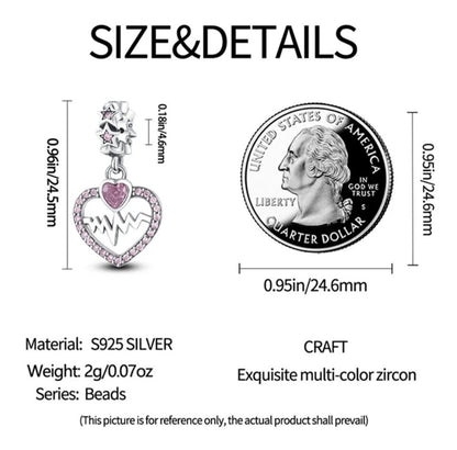 Pink Zirconia Heartbeat Dangle Charm