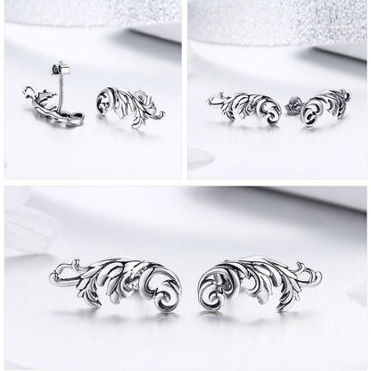 Retro Pattern Leaf Stud Earrings