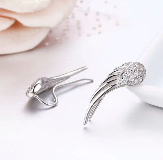 Angel Wings Feather Cuff Crawler Zirconia Earrings