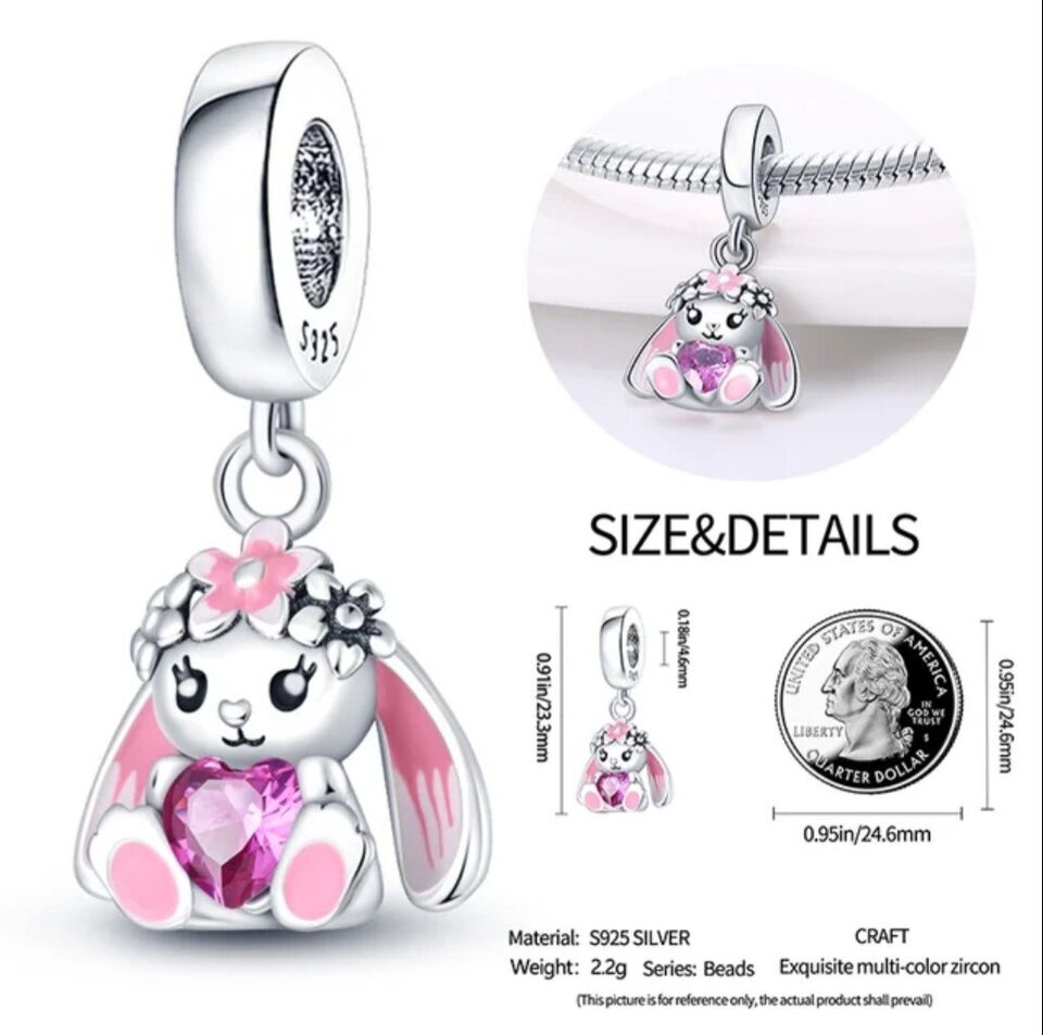 Cute Bunny Rabbit With Pink Zirconia Heart