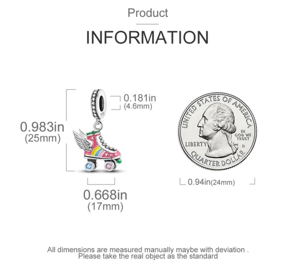 Colourful Zircon Roller Skate & Wings Charm