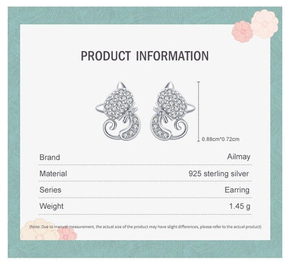 Cat Kitty Sparkling Zirconia Stud Earrings