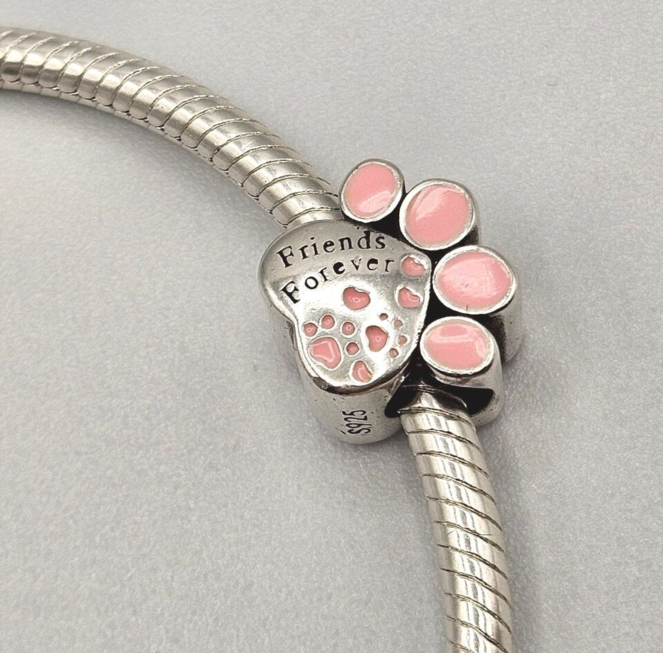 Pink Friends Forever Dog Cat Paw Print Charm