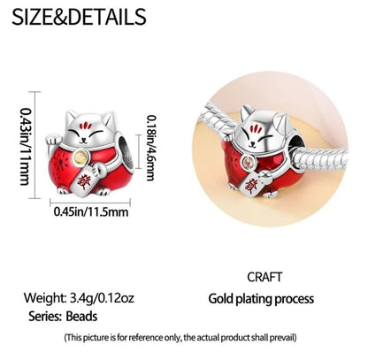 Lucky Chinese Red Cat With Zirconia