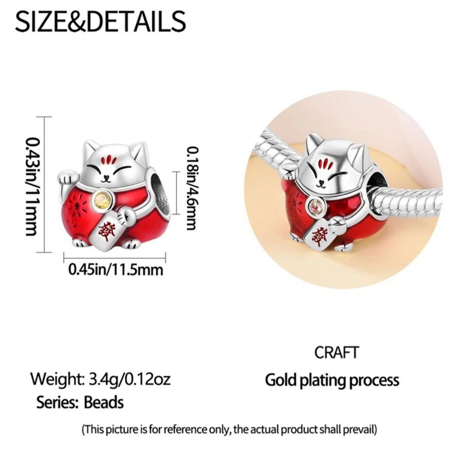 Lucky Chinese Red Cat With Zirconia