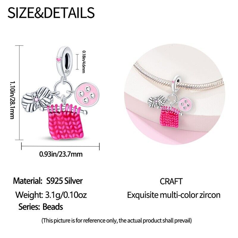 Knitting Needless & Wool Dangle Charm