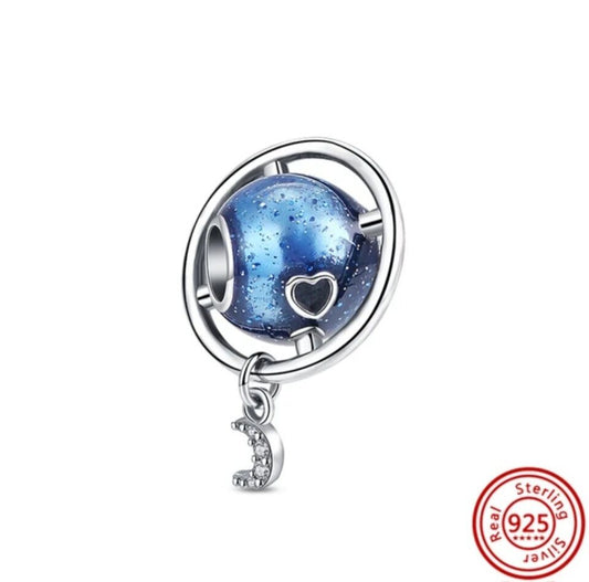 Blue Globe Earth & Moon Dangle Charm