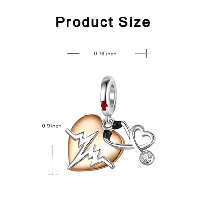 Golden Heart & Stethoscop Dangle Charm