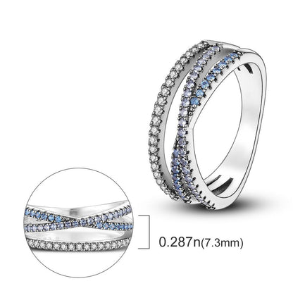 Crossover Ring With Blue Cubic Zirconia
