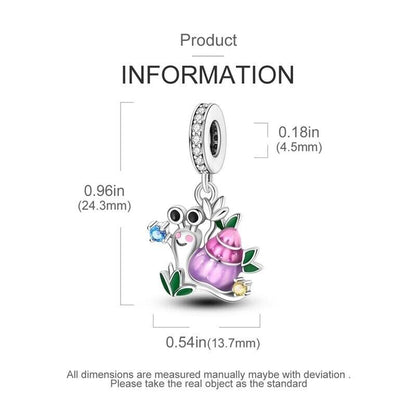 Cute Pink Snail and Zirconia Charm