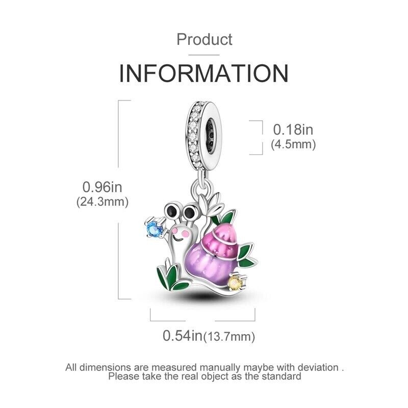 Cute Pink Snail and Zirconia Charm