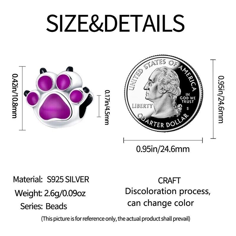 Animal Dog Cat Paw Colour Changing Charm