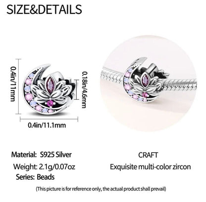 Lotus Flower With Pink Zirconia Moon Charm