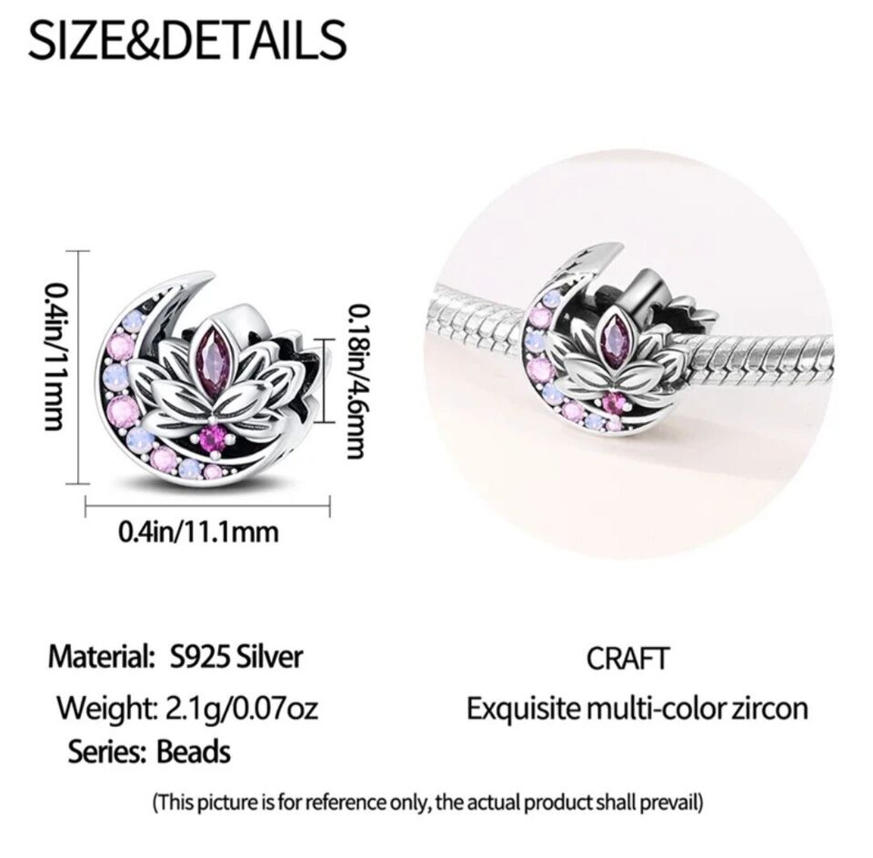 Lotus Flower With Pink Zirconia Moon Charm
