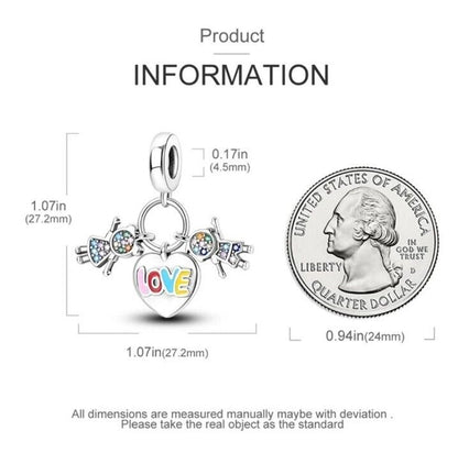 Heart Love Zirconia Boy and Girl Dangle Charm
