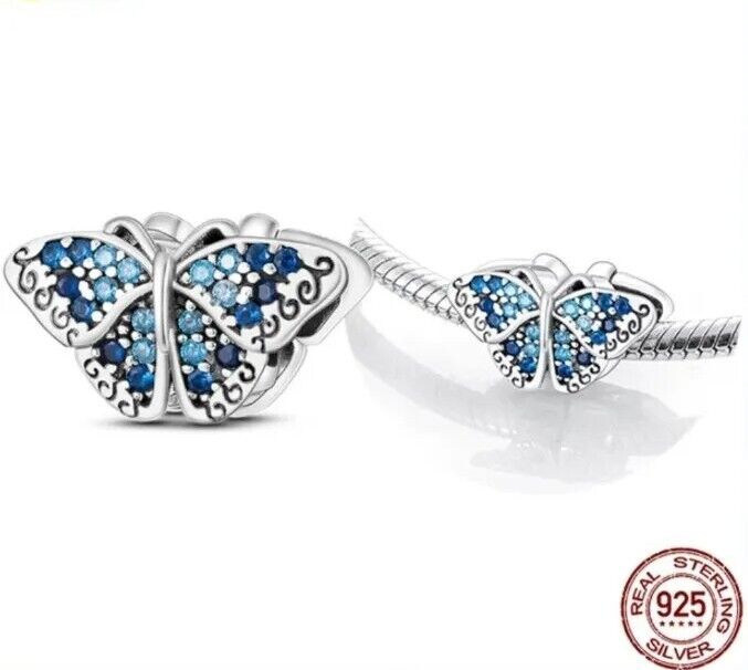 Sparkling Blue Zircon Butterfly Charm