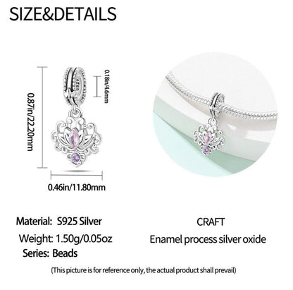 Lotus Flower With Pink Zirconia Dangle Charm