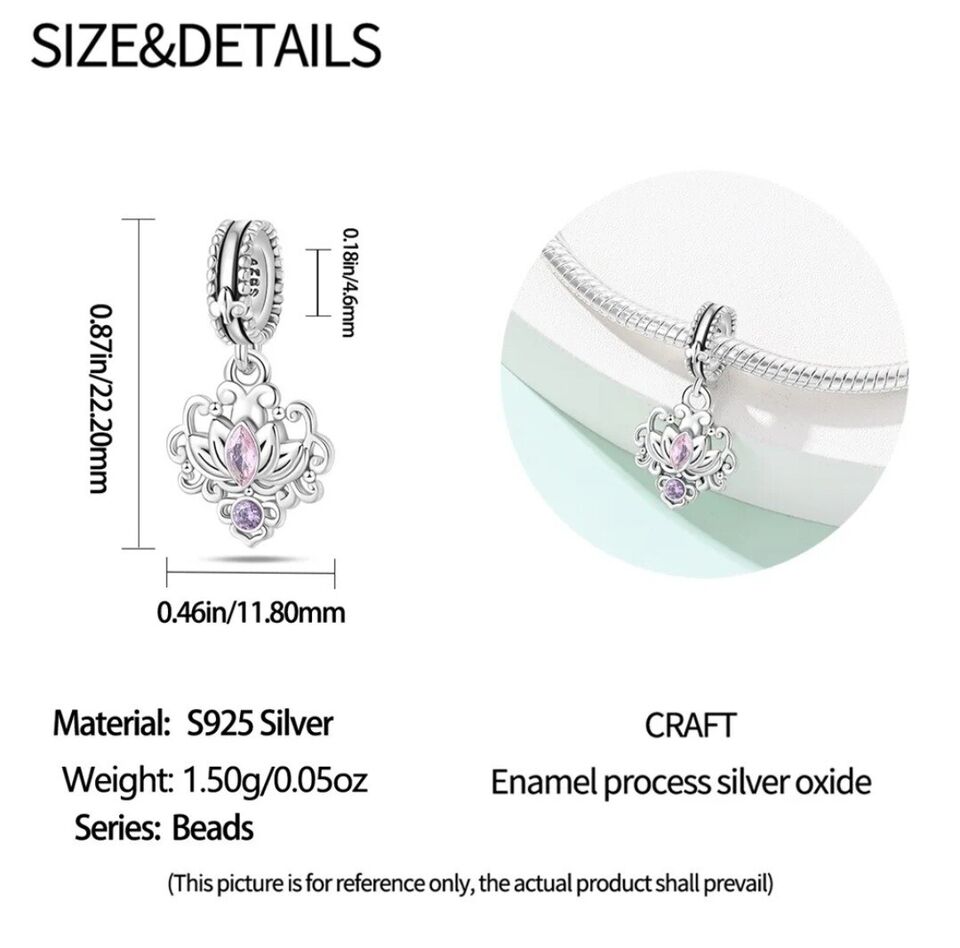 Lotus Flower With Pink Zirconia Dangle Charm