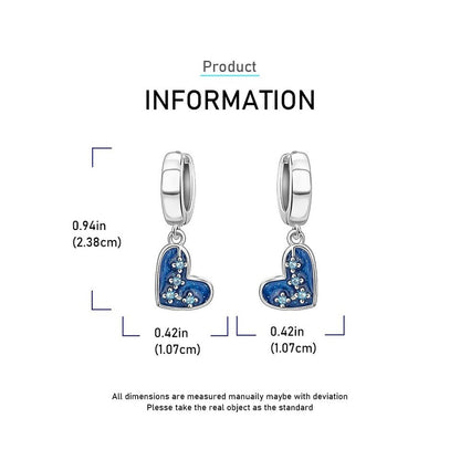 Blue Hearts With Zirconia Dangle Hoop Earrings