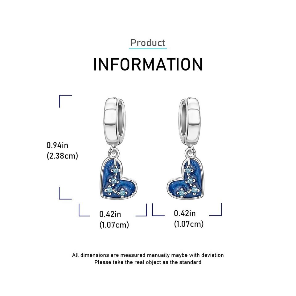 Blue Hearts With Zirconia Dangle Hoop Earrings