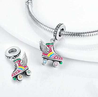 Colourful Zircon Roller Skate & Wings Charm