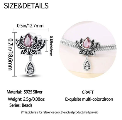 Lotus Flower With Pink Teardrop Zirconia Charm