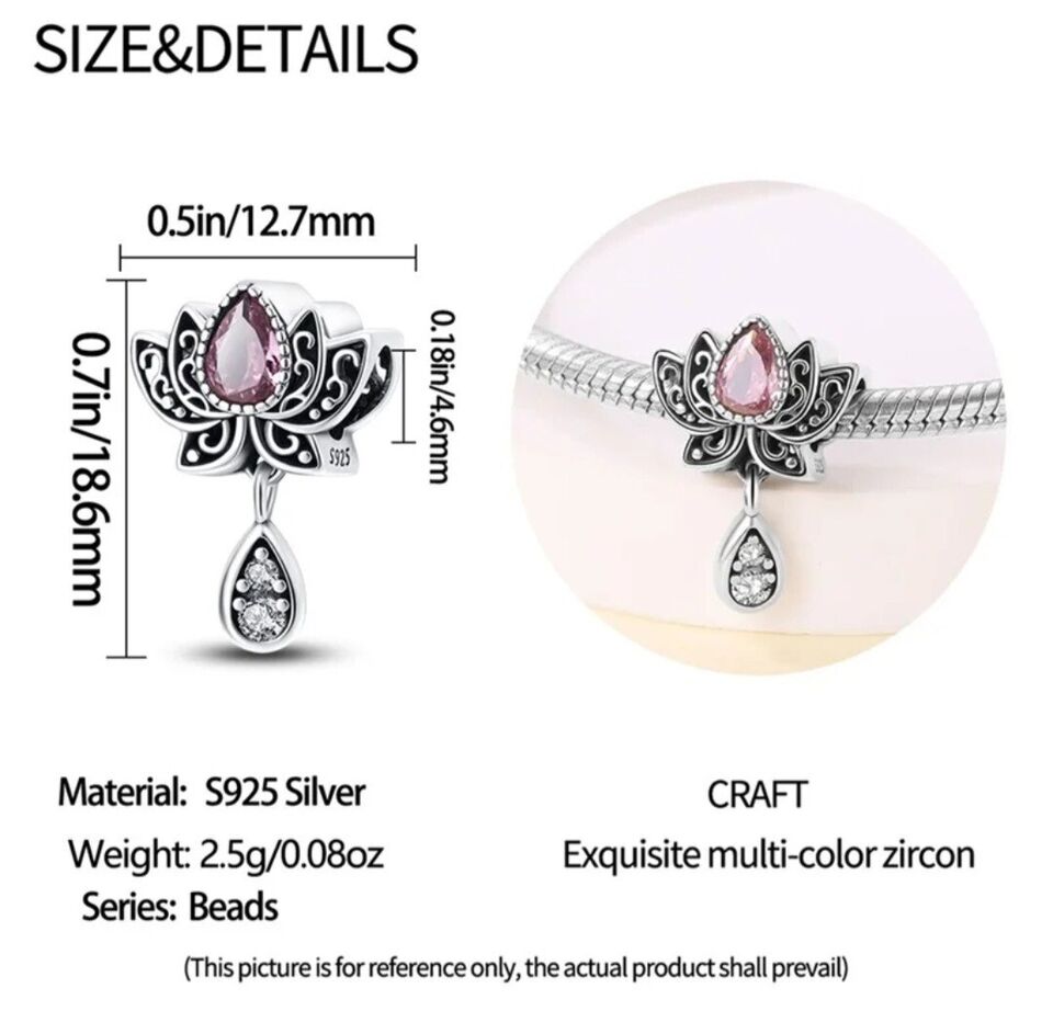 Lotus Flower With Pink Teardrop Zirconia Charm