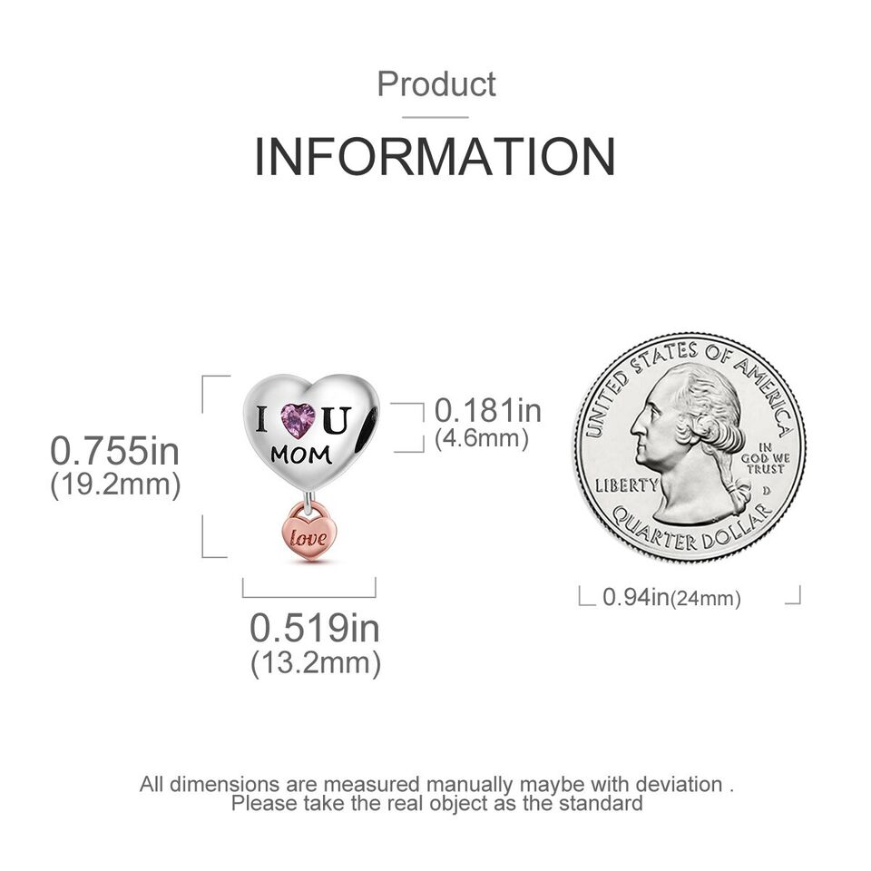Love Mum Heart With Zirconia Charm