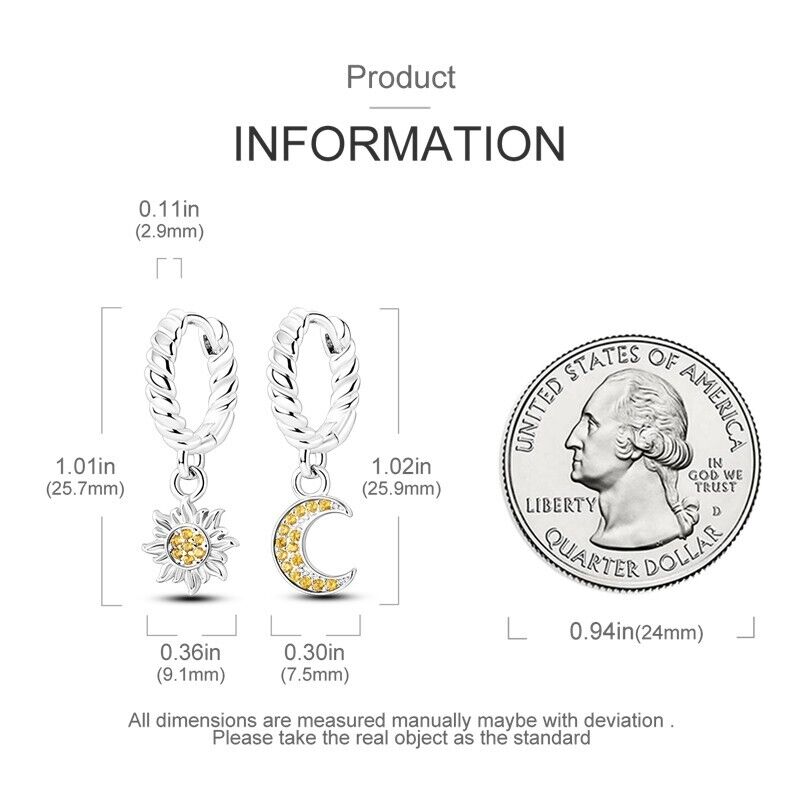 Hoop Earrings Yellow Zirconia Dangle Sun & Moon