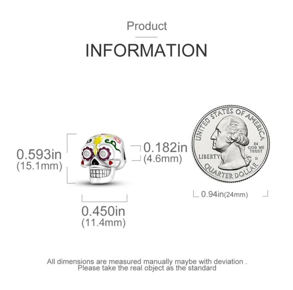 Multicoloured Skull Zirconia Eyes Bead Charm