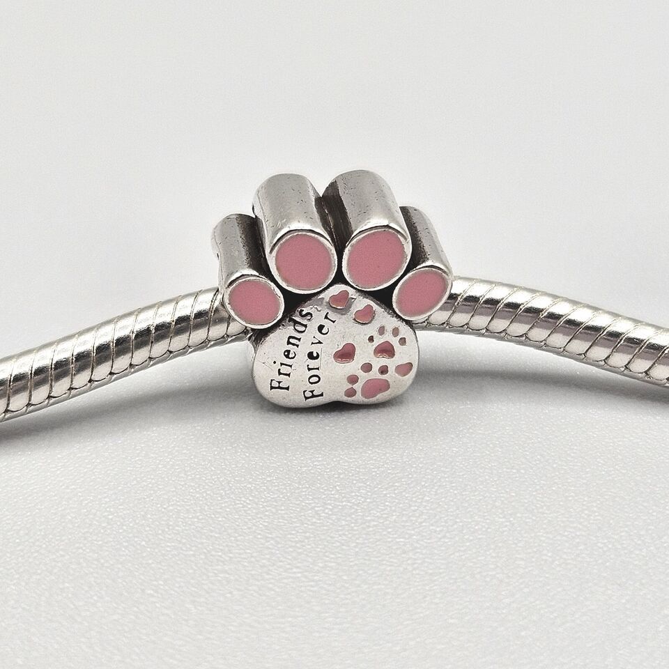 Pink Friends Forever Dog Cat Paw Print Charm