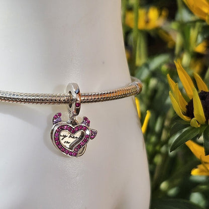 Pink Zirconia Devil Heart Dangle Charm