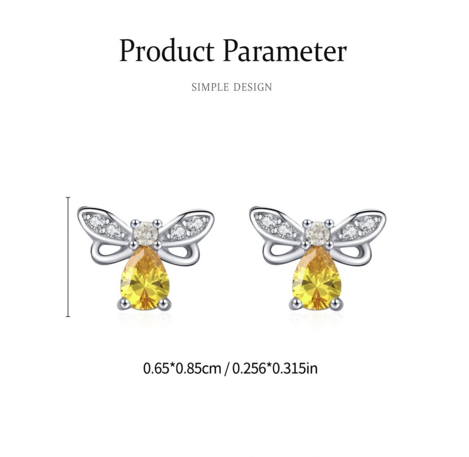 Yellow Zirconia Honey Bee Stud Earrings