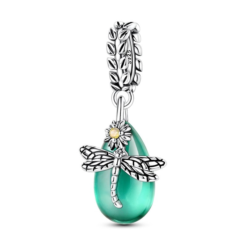 Dragonfly on Jadeite Drop Dangle Charm