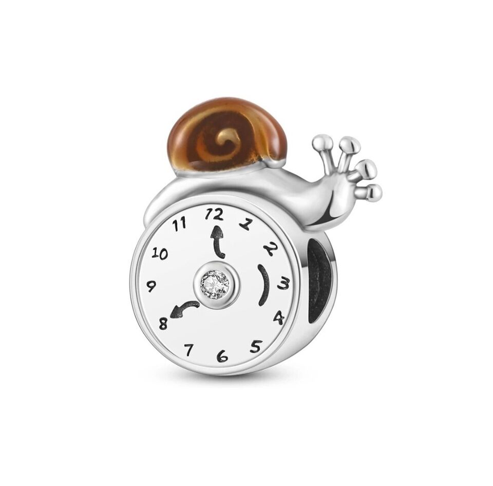 Snail on Clock With Zircon Charm