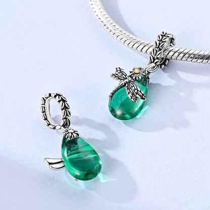 Dragonfly on Jadeite Drop Dangle Charm